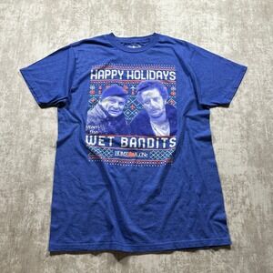 Home Alone T-Shirt Men M Blue Wet Bandits Happy Holidays Graphic Tee